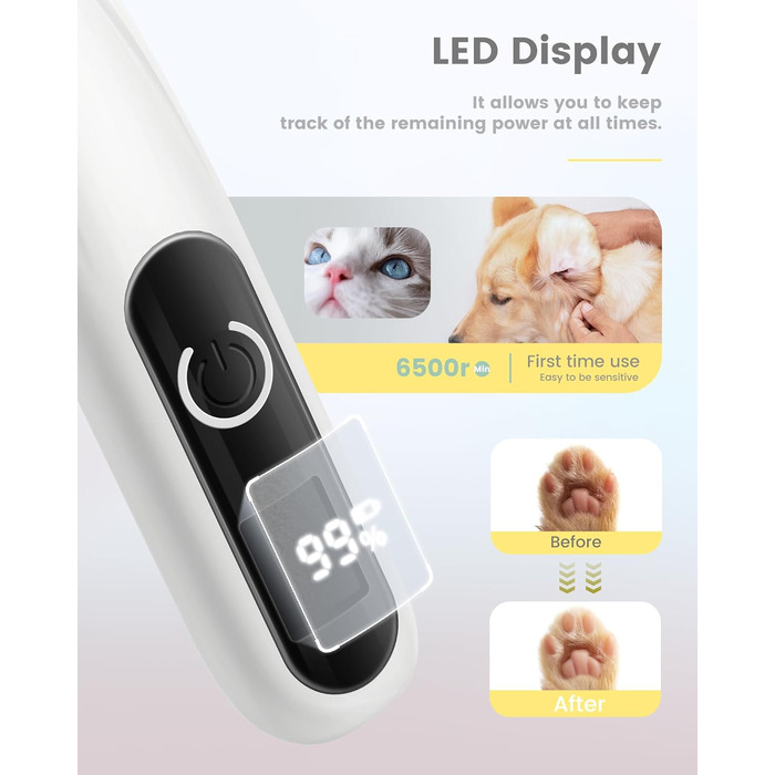 Триммер для собак PfotenTrim Pro: тиха машинка для стрижки лап, вух, обличчя з LED-підсвічуванням та Type-C зарядкою