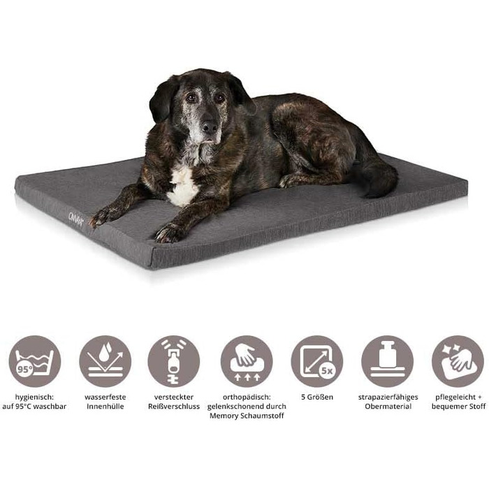 Килимок для собак ONVAYA® з піною з пам'яті | Ортопедичний | Можна прати при 95°C | Сірий | Розмір S | Матрац для собак | Підстилка для собак | Килимок для лежання (78 x 55 x 5 см)