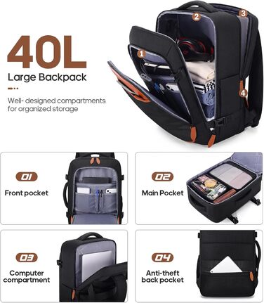 Набір валіз UKEIN 3 шт. з жорстким корпусом, для подорожей, з TSA замком, з ручним багажем, з рюкзаком та косметичкою, чорний