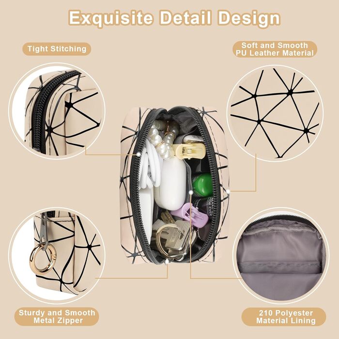 Косметичка жіноча мініатюрна, 2 шт. з PU шкіри, водонепроникна, для подорожей, чорний та бежевий