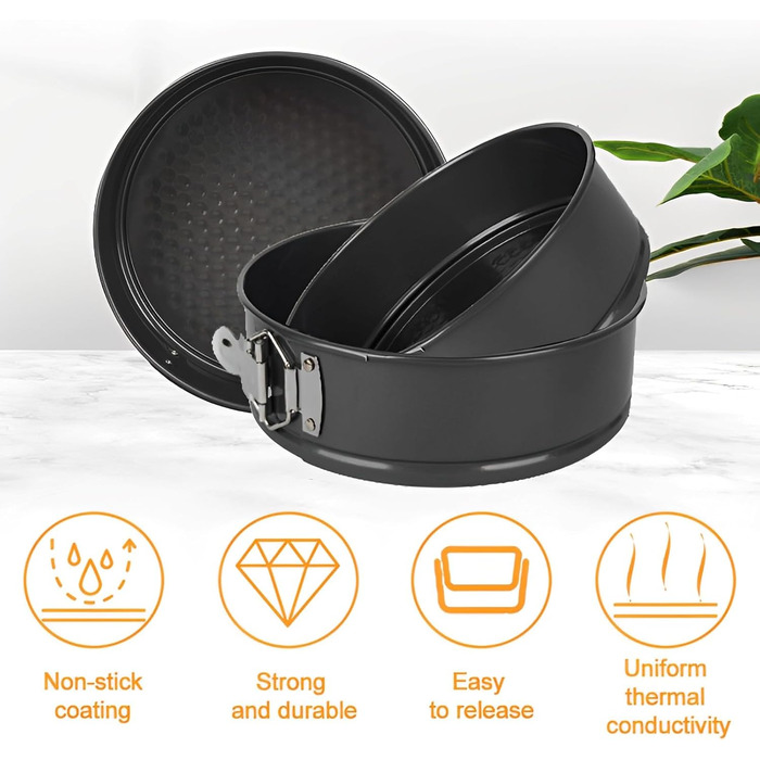 Набір форм для випічки: квадратні, круглі, 20/22/24 см, чорний метал, знімний дно, антипригарне покриття