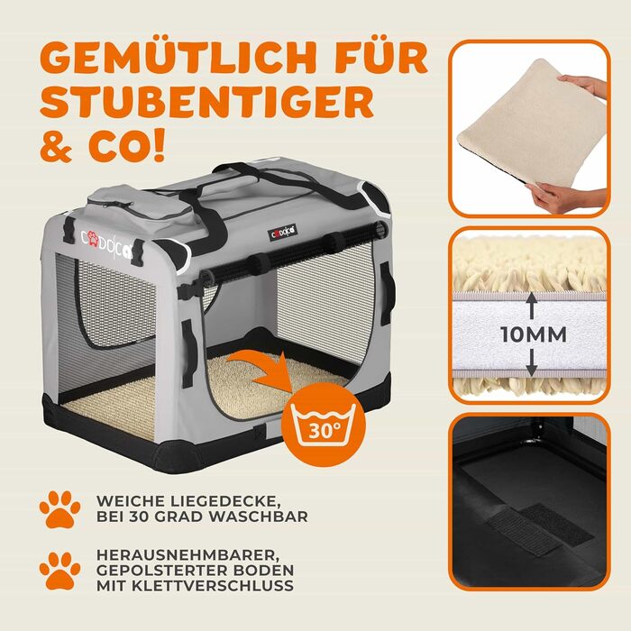 Складана переносна переносна коробка для собак L 70x52x50 см, сіра, для транспортування в автомобілі