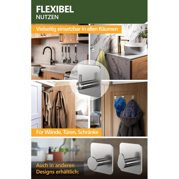 Набір гачків для рушників 4smile, 6 шт., сріблясті - без свердління, з нержавіючої сталі, для ванної кімнати