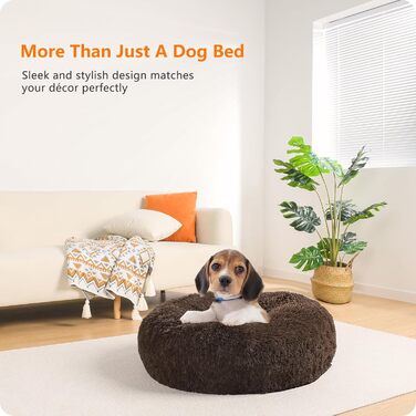 Ортопедичне ліжко для собак HMTOPE: кругла подушка, софа для собак та котів, корзина для собак, зручне, миюче, 70 см Ø, (60 x 60 x 18 см, Коричневий)
