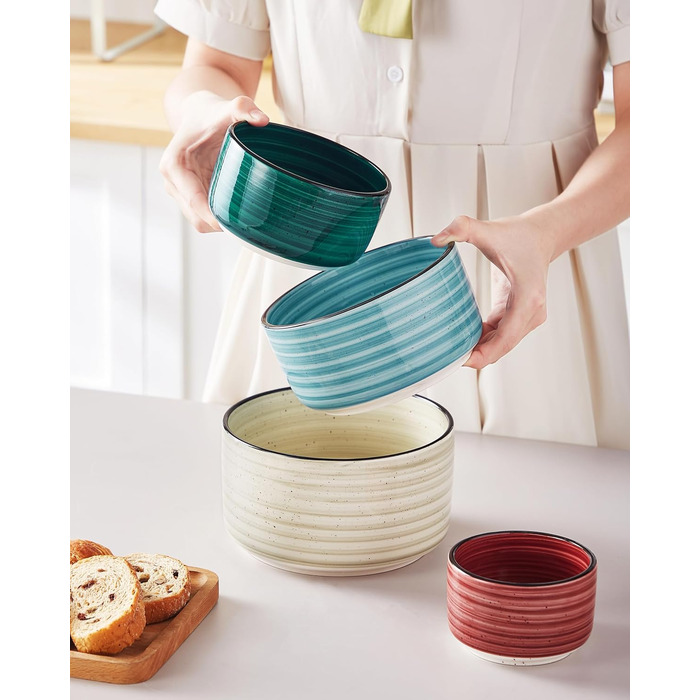 Набір керамічних супових та сервірувальних тарілок Vancasso Bonbon з кришкою (4 шт.) - для обіду, пікніка, кухні