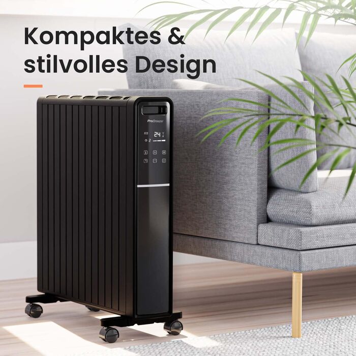 Електричний радіатор Pro Breeze 2000W з таймером, пультом дистанційного керування та термостатом | Економія енергії, 3 режими нагріву, без оливи, чорний