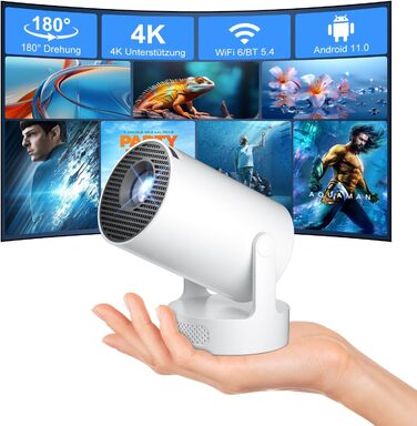 Міні проектор Salange HY300ula 4K Android 11.0 з Wi-Fi 6, Bluetooth 5.4 та динаміком 5W. Підтримка 4K, 1080P, обертання 180°, автоматична корекція трапецеїдальних спотворень.