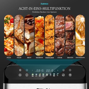 Фритюрниця повітряна з цифровим LED-дисплеєм, 10-в-1, 10 л. Зі скляним вікном, таймером та функцією здорового приготування без олії.