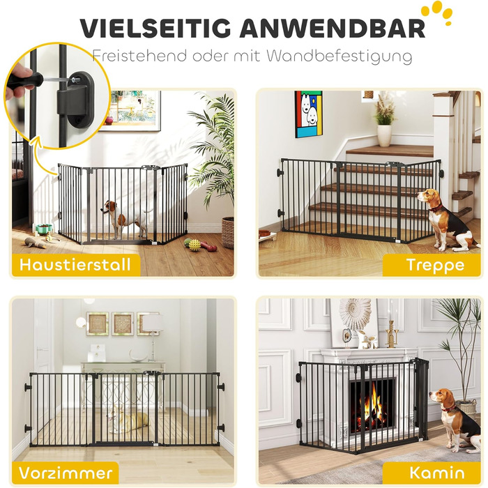 Захисне ґратка для собак PawHut - відбійник для дому, 3 панелі, чорний (202.5 x 76 см)