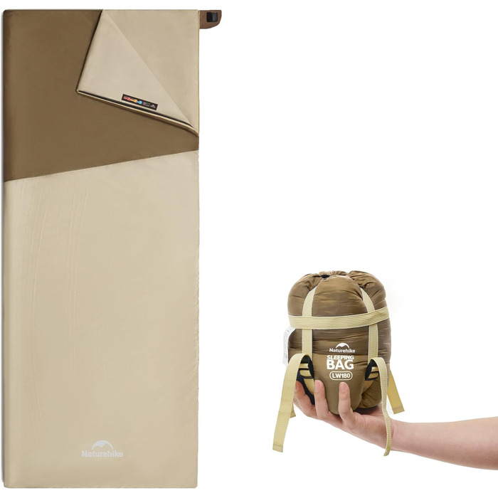 Спальний мішок Naturehike Ultraleicht – ультралегкий, 680/760 г, для 3 сезонів, 190x75/205x85 см, для походів, рюкзаків, кемпінгу, комфортна температура 15°C, колір: зелений XL (темно-коричневий/світло-коричневий)