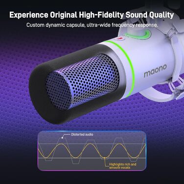 Мікрофон MAONO PD200XS XLR/USB з підсвічуванням RGB, комплект з кріпленням, програмним забезпеченням та регулятором гучності для запису, стрімінгу, геймінгу та Mac/PC