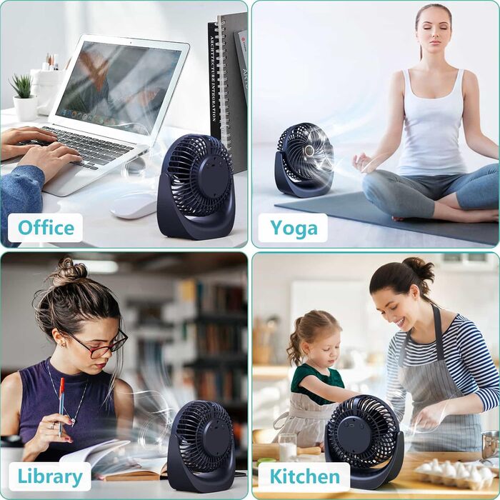 Настільний вентилятор SHAVINGFUN з USB-живленням, 4000mAh, 5 швидкостей, поворотний, тихий - для дому та офісу