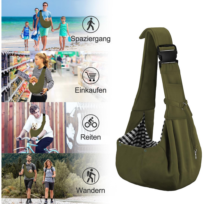 Сумка-переноска для собак PetLoft Tragetuch, реверсивна, для маленьких собак, регульована, з отвором для кріплення нашийника, для собак/кішок/кроликів (Хакі)