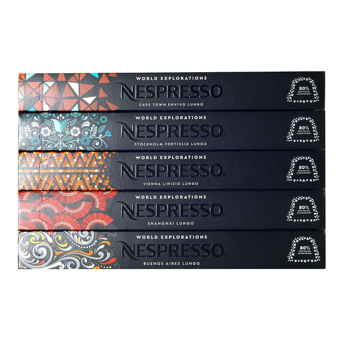 Набір кави Nespresso World Explorations: Envivo, Fortissio, Linizio, Shanghai, Buenos Aires Lungo, 50 капсул