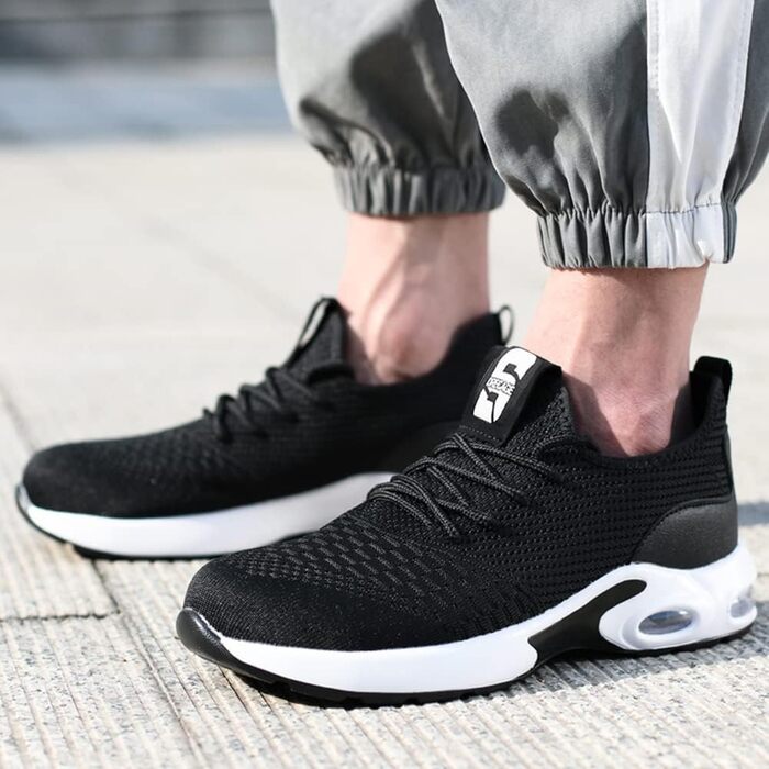 Чоловічі робочі черевики / взуття: легкі, дихаючі, з металевим підноском, чорні (39 EU)