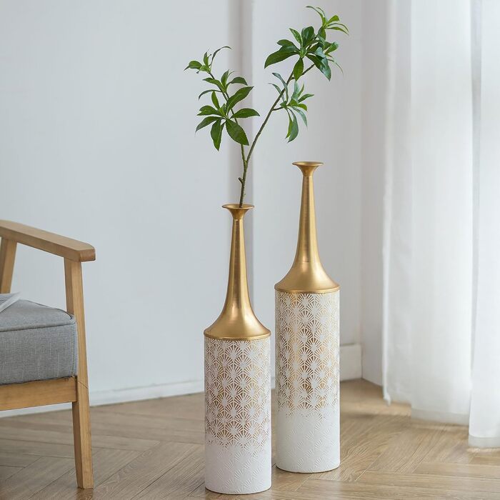 Vintage Black Tall Floor Vase Set of 3 - 68/51/41cm - Large Metal Honeycomb Texture Matte Vase for Living Room, Dining Room, Bedroom, Office & Home Decor