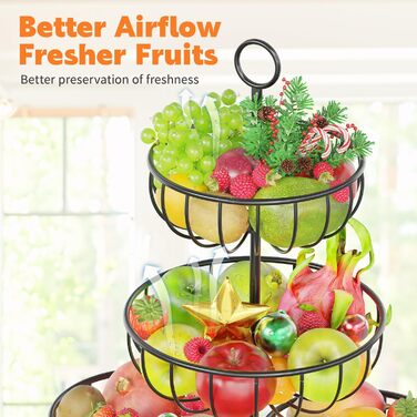 PouHenier 5-ярусна металева етажерка для фруктів та овочів, чорна, для кухні