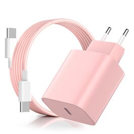 Зарядний пристрій USB-C 20W для iPhone 17/16/15 Pro/Plus, кабель Type-C 2м, PD3.0 адаптер, рожевий