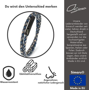 Преміум шкіряний браслет ручної роботи з Німеччини, унісекс (S - до 16 см, блакитний)