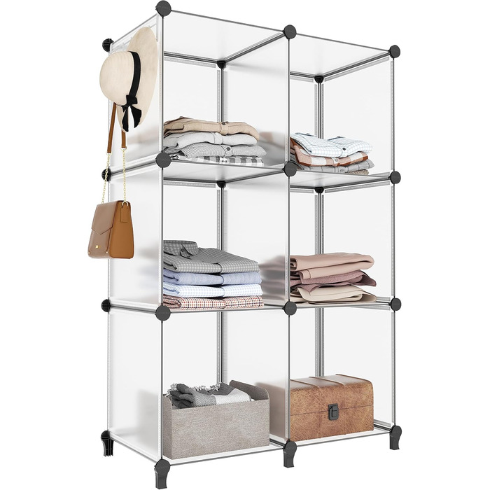 Wardrobe, Portable Shelving System, Plastic Closet with 2 Clothes Rods, Bedroom Wardrobe Closet White for Bedroom