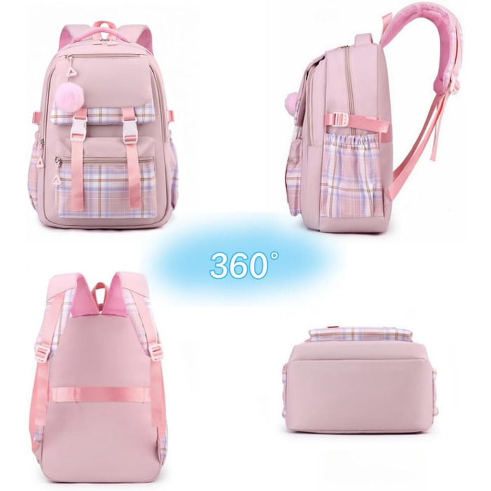 Рюкзак для підліток та жінок, 17 дюймів, легкий, естетичний, для подорожей, навчання, роботи (рожевий)