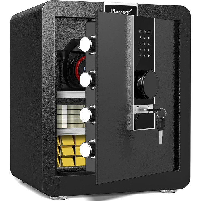 Кейві 2.0 Kub Safe Box: сейф з LCD-сенсорним екраном, двома тривогами, LED-підсвіткою, знімною полицею, для грошей, документів та цінностей (2,0 м³)