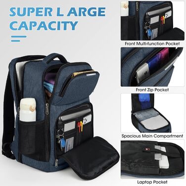 Рюкзак NEWHEY для чоловіків та жінок: великий, для ноутбука, з USB-портом, водонепроникний, бізнес/школа (синій)