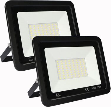 LED Floodlight 50W, Outdoor 5000LM, Spotlight 72 LED IP65 Waterproof, Outdoor Floodlight 6500K Cool White, 230V for Garage, Garden 【2 Pieces Black】