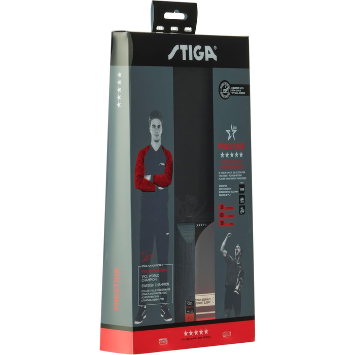 Тенісний настільний ракетковий набір STIGA Prestige 5-Star – професійний, висока швидкість, ITTF-сертифікована гума, 2.0 мм губка, WRB технологія, зручна ручка