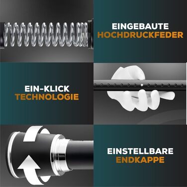 Штанга для штор Ø 32 мм, без свердління - для душу, вікна, кімнати, кухні (370-420 см, Чорний)