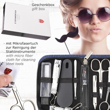 Набір для манікюру DREI SCHWERTER MONZA 10 предметів - ідеальний для подорожей (Джинсовий блакитний)