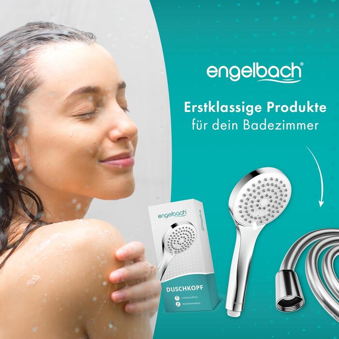 Дюш-насадка Engelbach® водозберігаюча – Швейцарія | 3 режими: Дощ, Масаж, Інтенсив | Універсальна душова лійка, ручна, хром (водозберігаюча)
