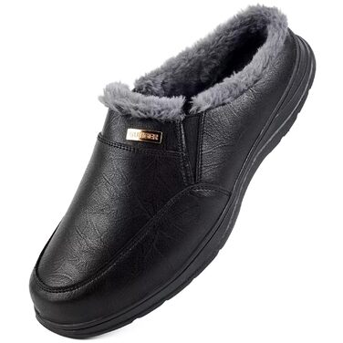 Чоловічі халапи шкіряні зимові теплі з плюшевою підкладкою, чорні, 40 EU