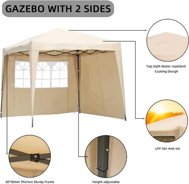 2.5x2.5m Folding Patio Canopy, Water-Resistant, Steel and Polyester (Beige)