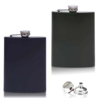 Набір з 2 флаконів з нержавіючої сталі (8oz/227ml) з воронкою - чорний/зелений - мілітарі дизайн - для алкоголю