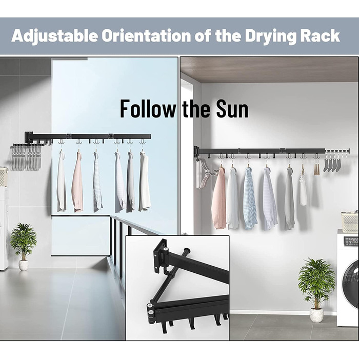 Настінна сушилка для білизни Honeyhouse Einziehbar - розкладна, поворотна, з кріпленням до стіни. Чорний колір