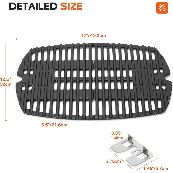 Решітка для гриля Onlyfire з чавуну, сумісна з Weber Q1000, Q120, Q140, Q1200, Q1400 (замінник Weber 7644)