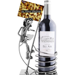 BRUBAKER Wine Bottle Holder, Fireman on Ladder, Decorative Object, Metal with Greeting Card for Wine Gift