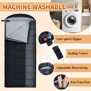 Спальний мішок Outdoor для дорослих, зимовий, водонепроникний, 3-4 сезони, 0°C, чорний, 220x85 см, з компресійним мішком