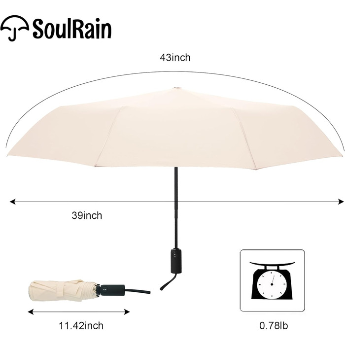 SoulRain Дощовий парасолька: вітростійкий, компактний, для подорожей та авто (кремовий)