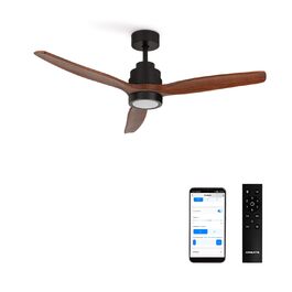 Стельовий вентилятор з підсвічуванням Windstylance Natural Wood, Ø132 см, чорний, дерев'яні лопаті, WiFi, пульт, 40W, літній/зимовий режим