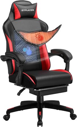 GTPLAYER Геймерське крісло: ергономічне, з підставкою для ніг, регульованою спинкою та знімним чохлом, червоне, до 150 кг