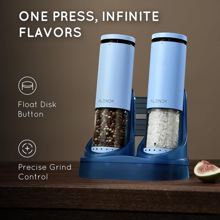 Електричні мельниці для солі та перцю 2 шт. з USB-C зарядкою, з LED-підсвіткою, з нержавіючої сталі, блакитні