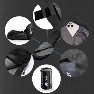 Сплячий мішок Explorer® Light 600 - ультралегкий, 210x75x50 см, для кемпінгу та трекінгу, -2°C до +14°C, чорний