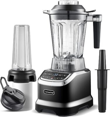 AMZCHEF Mixer Smoothie Maker - 2000W Blender - High-Performance Mixer with LED Timer - 6 Professional 3D Blades - 22000 RPM Stand Mixer - 1.85 Liter Bottle and 600ml Portable Bottle 2000W Black