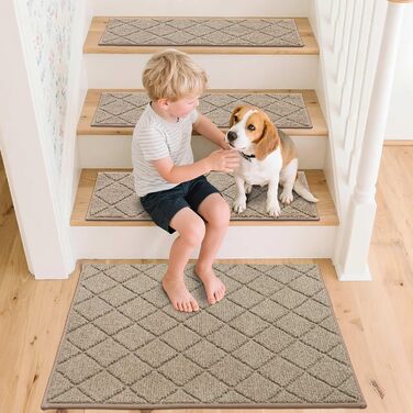 Ковзаючі килимки на сходи COSY HOMEER, 15 шт., 70 x 22 см, антиковзаючі, самоклеючі, машинне прання, 100% поліестер, TPE-підкладка, для дітей, літніх людей та домашніх тварин, сірий та білий