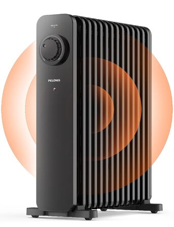 Електричний масляний радіатор PELONIS 2500W, 13 секцій, енергоощадний обігрівач з термостатом, 3 режимами потужності та захистом від перегріву, чорний