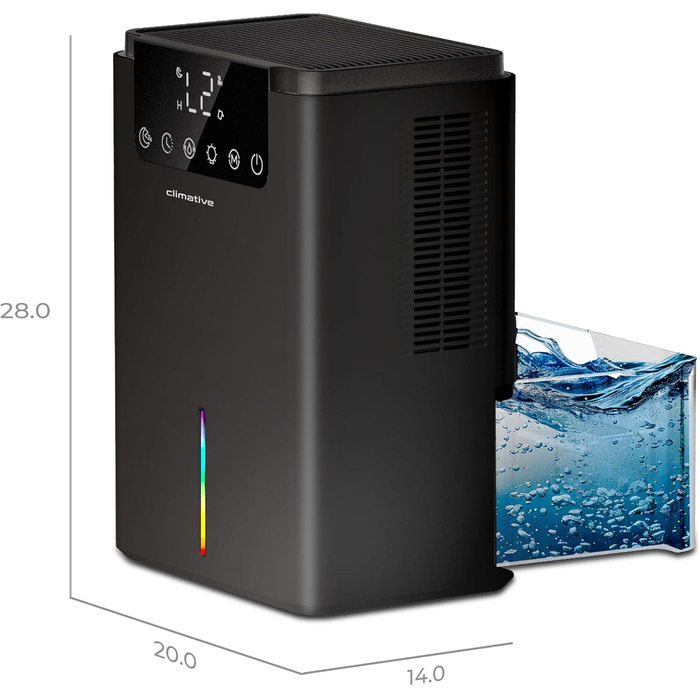 Електричний осушувач повітря Climative ION 12L/24h з Wi-Fi та очищувачем повітря для дому, квартири, ванної кімнати. Захист від вологи та плісняви до 20 м². Чорний Luxe 070