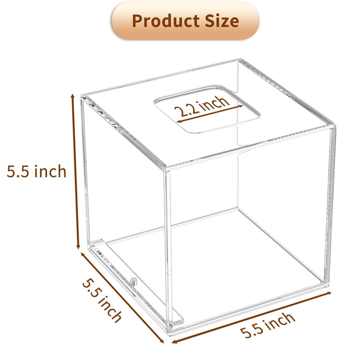 AITEE Acrylic Tissue Box Cover: Transparent Square Tissue Holder, Napkin Dispenser for Home, Bathroom, Kitchen, Bedroom, Office, Coffee Table, Restaurant