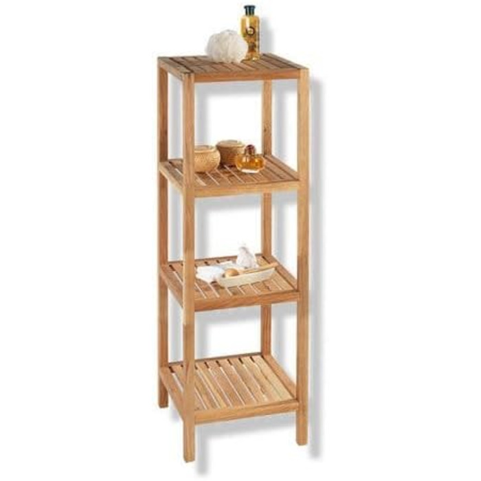 WENKO Norway Shelving Unit with 4 shelves, open standing shelf with 3 shelves made of solid, oiled walnut wood with natural wood oil, high-quality processed living shelf for the household, 36 x 112 x 36 cm, Natural